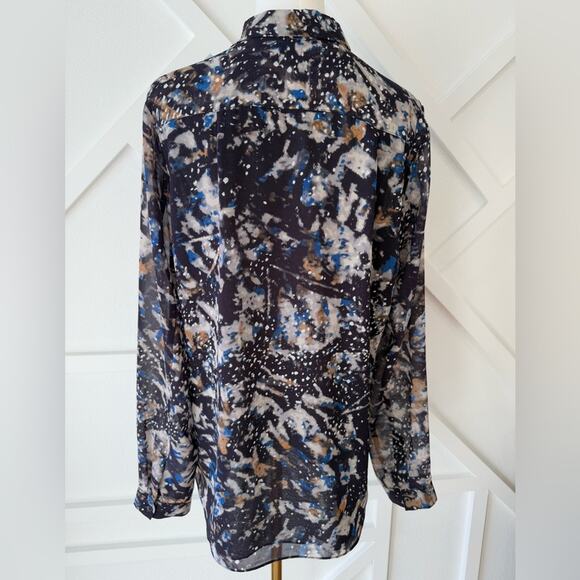 Cabi Starry Night Button Up Ruffle Chiffon Blouse Top Size Medium - Picture 7 of 13